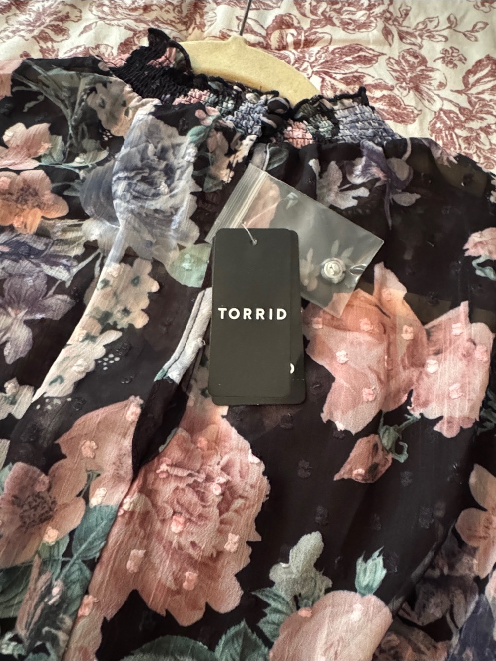 torrid Black Floral Tiered Maxi Dress with Pink and Sage Accents - Picture 5 of 7